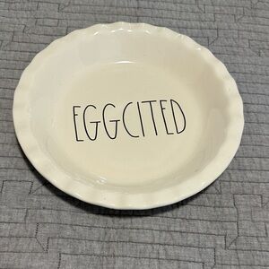 Rae Dunn Cream 'EGGCITED' Pie Dish
